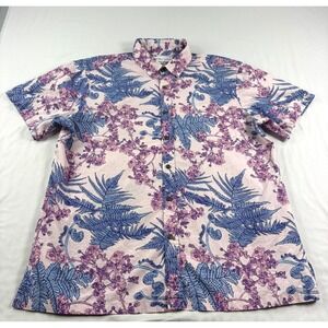 David Shepard Shirt Mens XL Pink Floral Hawaiian Button Up Aloha Camp